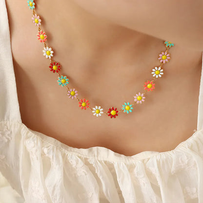 Titanium Steel Oil Drip Flower Necklace